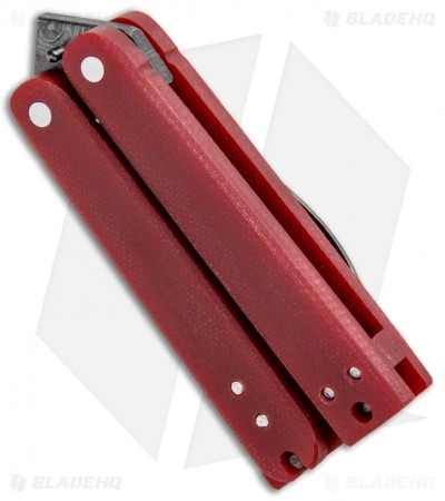 Nathan Dewey Custom Gremlin Mini Balisong Knife Red G-10 (2" Damascus) 4 Nathan Dewey Custom Gremlin Mini Balisong Knife Red G-10 (2" Damascus) - Image 2