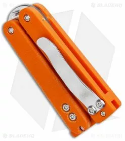 Nathan Dewey Custom Gremlin Mini Balisong Knife Orange G-10 (Satin 1.875") -Avokelavavat Sales Store Nathan Dewey Custom Gremlin Mini Balisong Orange G 10 Chisel Clip BHQ 24557 jr side