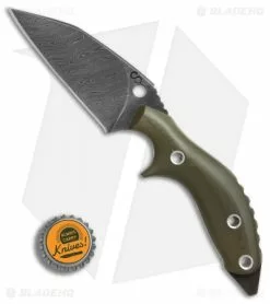 Olamic Cutlery Olamic Experimental Prototype Fixed Blade Knife OD Green G-10 (3.75" Damascus) -Avokelavavat Sales Store Olamic Cutlery Experimental Prototype OD Green G10 damascus BHQ 71930 er size