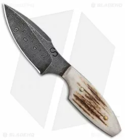 Olamic Cutlery Harpoon Slim Neck Knife Stag (3" Damascus)