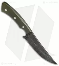 Olamic Cutlery Nero Fixed Blade Knife OD Green G-10 (4.75" Damascus) 4104 -Avokelavavat Sales Store Olamic Cutlery Nero OD Green G 10 BHQ 50506 jr spine