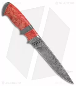 Olamic Cutlery Suna Fixed Blade Knife Red Karelian Birch (5.375" Damascus) #4378 -Avokelavavat Sales Store Olamic Cutlery Suna Red Karelian Birch damascus 4378 BHQ 71922 er side