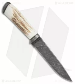 Olamic Cutlery Suna Fixed Blade Knife Stag (5.75" Damascus) #4344 -Avokelavavat Sales Store Olamic Cutlery Suna Stag damascus 4344 BHQ 71924 er side