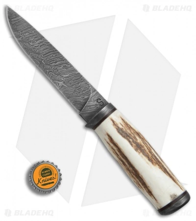 Olamic Cutlery Suna Fixed Blade Knife Stag (5.75" Damascus) #4341 6 Olamic Cutlery Suna Fixed Blade Knife Stag (5.75" Damascus) #4341 - Image 4