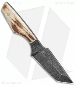 Olamic Cutlery Tanto Neck Knife Stag (3" Damascus) -Avokelavavat Sales Store Olamic Cutlery Tanto Neck Knife Stag Damascus BHQ 101040 jr side
