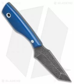Olamic Cutlery Tanto Fixed Blade Neck Knife Blue G-10 (2.375" Damascus) -Avokelavavat Sales Store Olamic Cutlery Tanto blue G10 damascus BHQ 71933 er side