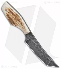 Olamic Cutlery Tanto Slim Neck Knife Stag (3" Damascus) -Avokelavavat Sales Store Olamic Cutlery Tanto slim Neck Knife Stag Damascus BHQ 101042 jr spine