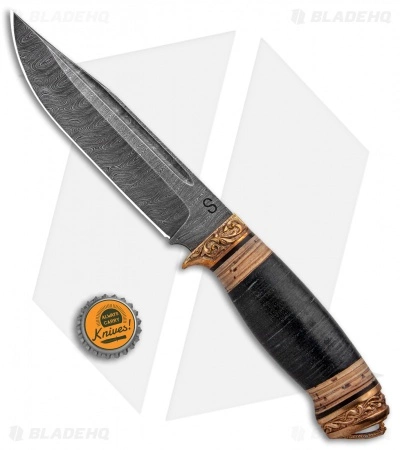 Olamic Cutlery Voykar HT Fixed Blade Knife Leather/Birch Bark (5.8" Damascus) 6 Olamic Cutlery Voykar HT Fixed Blade Knife Leather/Birch Bark (5.8" Damascus) - Image 4