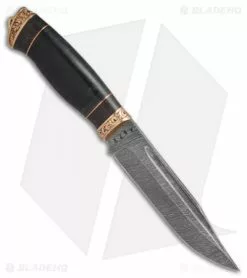 Olamic Cutlery Olamic Voykar HT Fixed Blade Knife Stacked Leather/Bronze (5.8" Damascus) -Avokelavavat Sales Store Olamic Cutlery Voykar HT stacked leather bronze damascus BHQ 71918 er side