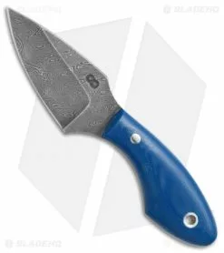 Olamic Cutlery Drop Point Fixed Blade Neck Knife Blue G-10 (2.5" Damascus)