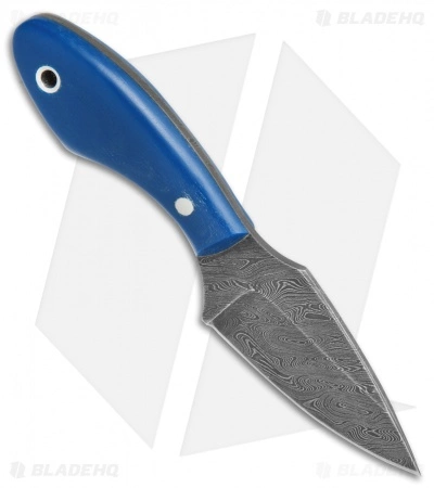 Olamic Cutlery Drop Point Fixed Blade Neck Knife Blue G-10 (2.5" Damascus) 4 Olamic Cutlery Drop Point Fixed Blade Neck Knife Blue G-10 (2.5" Damascus) - Image 2