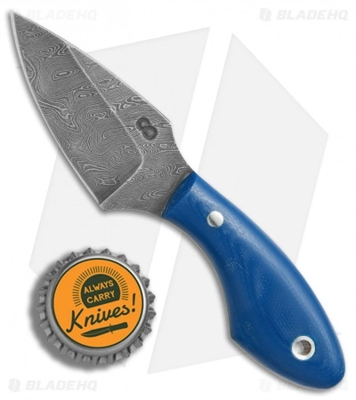 Olamic Cutlery Drop Point Fixed Blade Neck Knife Blue G-10 (2.5" Damascus) 6 Olamic Cutlery Drop Point Fixed Blade Neck Knife Blue G-10 (2.5" Damascus) - Image 4