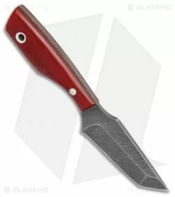 Olamic Cutlery Tanto Fixed Blade Neck Knife Red G-10 (2.5" Damascus) -Avokelavavat Sales Store Olamic Cutlery tanto neck knife Red G10 damascus BHQ 71935 er side