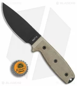 Ontario Knife Company Ontario OKC RAT-3 Fixed Blade Knife Tan Micarta (3.6" Black) 8665 -Avokelavavat Sales Store Ontario RAT 3 black sheath black plain BHQ 75456 er bottlecap