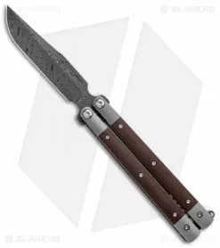 Pena Knives Custom Penasong Butterfly Knife Brown Micarta/Ti (4.5" Damascus)