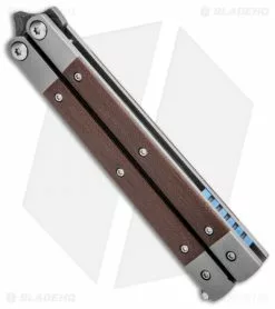 Pena Knives Custom Penasong Butterfly Knife Brown Micarta/Ti (4.5" Damascus) -Avokelavavat Sales Store Pena Knives Custom Penasong Butterfly Brown Micarta Ti Damascus BHQ 93516 jr side