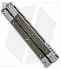 Pena Knives Custom Penasong Butterfly Knife Green Micarta/Titanium (4.5" Satin) -Avokelavavat Sales Store Pena Knives Custom Penasong Butterfly Green Micarta Ti Satin BHQ 93611 jr side