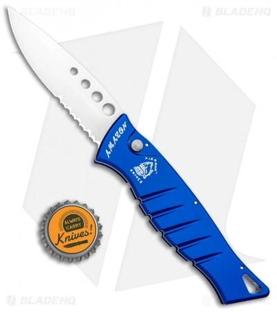 Piranha Amazon Automatic Knife Blue (3.45" Mirror Serr) 6 Piranha Amazon Automatic Knife Blue (3.45" Mirror Serr) - Image 4