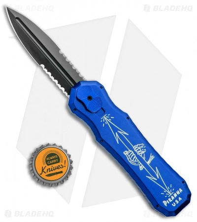 Piranha Excalibur OTF Knife Blue Double Action Automatic (3.2" Black Serr) 6 Piranha Excalibur OTF Knife Blue Double Action Automatic (3.2" Black Serr) - Image 4