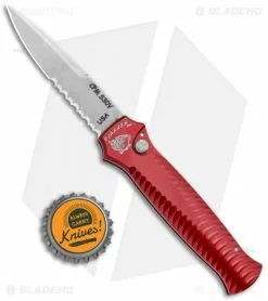 Piranha Mini-Guard Automatic Knife Red (2.9" Stonewash Serr) -Avokelavavat Sales Store Piranha Mini Guard Auto Red SW Serr P 7RS BHQ 2113 jr bottlecap