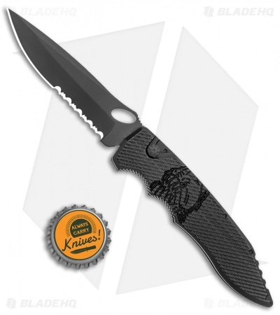 Piranha Mini Predator Black Tactical Automatic Knife Serrated (3.5" Black) 6 Piranha Mini Predator Black Tactical Automatic Knife Serrated (3.5" Black) - Image 4