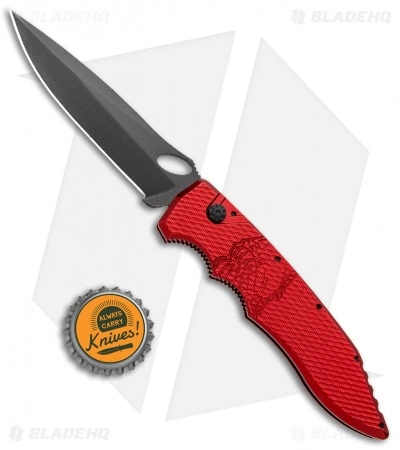 Piranha Mini Predator Red Automatic Knife (3.5" Black Plain) 6 Piranha Mini Predator Red Automatic Knife (3.5" Black Plain) - Image 4