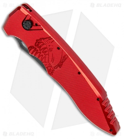 Piranha Mini Predator Red Automatic Knife (3.5" Black Plain) 4 Piranha Mini Predator Red Automatic Knife (3.5" Black Plain) - Image 2