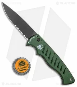 Piranha Tactical Green Pocket Automatic Knife (3.2" Black Serr) -Avokelavavat Sales Store Piranha P 1 Pocket Auto Green Tactical Black Serr BHQ 1100 jr bottlecap