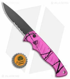 Piranha Pocket Automatic Knife Hot Pink (3.2" Black Serr) -Avokelavavat Sales Store Piranha Pocket Auto Hot Pink Black Serr BHQ 180416 jr bottlecap
