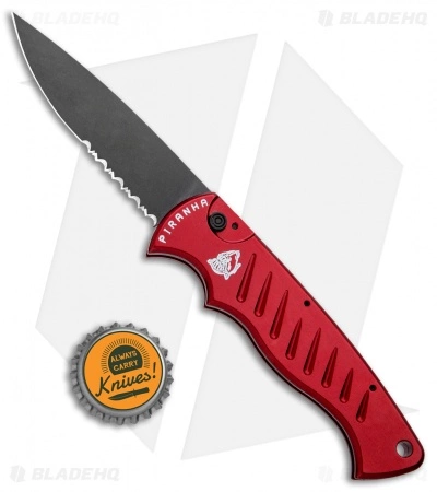 Piranha P1 Pocket Automatic Knife Red Tactical (3.2" Black Serr) 6 Piranha P1 Pocket Automatic Knife Red Tactical (3.2" Black Serr) - Image 4