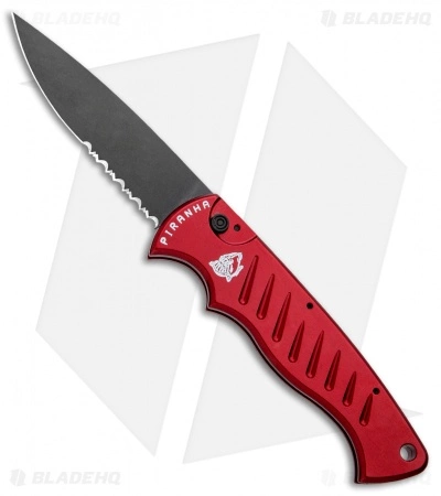 Piranha P1 Pocket Automatic Knife Red Tactical (3.2" Black Serr) 3 Piranha P1 Pocket Automatic Knife Red Tactical (3.2" Black Serr)