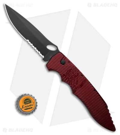 Piranha Predator Red Tactical Automatic Knife (4.1" Black Serr) 6 Piranha Predator Red Tactical Automatic Knife (4.1" Black Serr) - Image 4