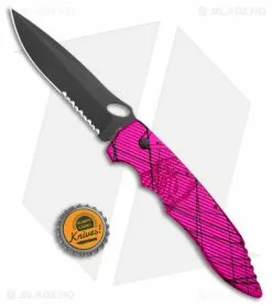Piranha Predator Tactical Automatic Knife Pink (4.1" Black Serr) -Avokelavavat Sales Store Piranha Predator Tactical Auto Pink Black Serr BHQ 180462 jr bottlecap