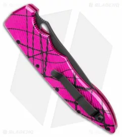 Piranha Predator Tactical Automatic Knife Pink (4.1" Black Serr) -Avokelavavat Sales Store Piranha Predator Tactical Auto Pink Black Serr BHQ 180462 jr side