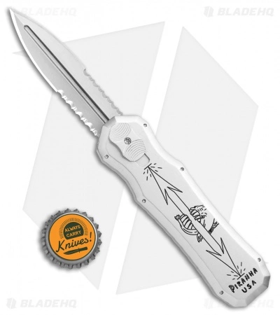 Piranha Silver Excalibur Knife D/A OTF Automatic (3.2" Stone Serr) 6 Piranha Silver Excalibur Knife D/A OTF Automatic (3.2" Stone Serr) - Image 4