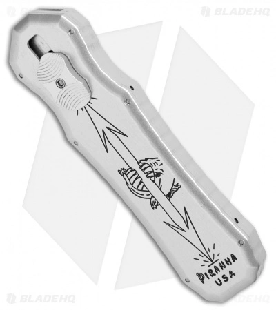 Piranha Silver Excalibur Knife D/A OTF Automatic (3.2" Stone Serr) 4 Piranha Silver Excalibur Knife D/A OTF Automatic (3.2" Stone Serr) - Image 2