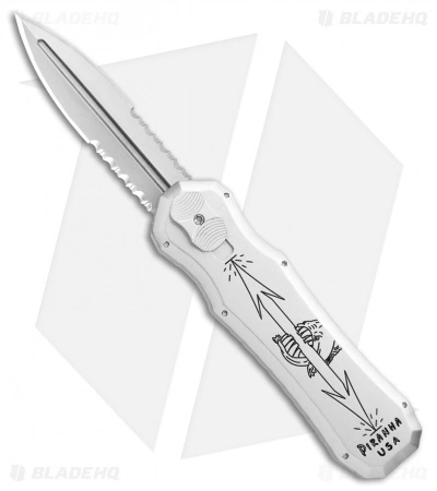 Piranha Silver Excalibur Knife D/A OTF Automatic (3.2" Stone Serr) 3 Piranha Silver Excalibur Knife D/A OTF Automatic (3.2" Stone Serr)