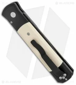 Pro-Tech Custom Godfather Tuxedo Automatic Knife Ivory Micarta (4" Damascus) -Avokelavavat Sales Store Pro Tech Custom Godfather Auto Ivory Micarta Spirograph Damascus BHQ 131648 jr side