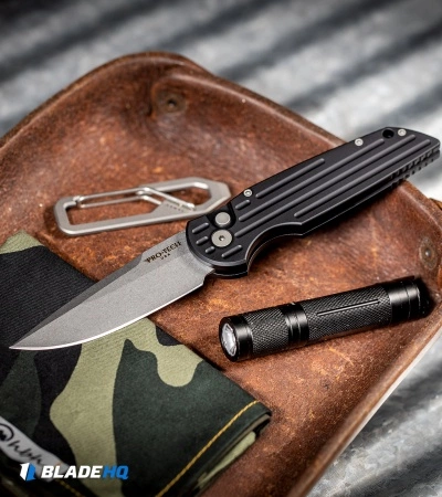 Pro-Tech Tactical Response TR-3 Knife Black Aluminum W/ Grooves (3.5" Stonewash) 7 Pro-Tech Tactical Response TR-3 Knife Black Aluminum W/ Grooves (3.5" Stonewash) - Image 5