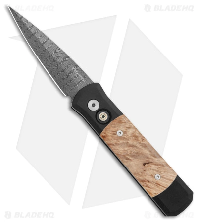 Pro-Tech Custom Godson Automatic Knife Maple Burl (3.15" Ladder Damascus) 3 Pro-Tech Custom Godson Automatic Knife Maple Burl (3.15" Ladder Damascus)
