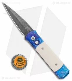 Pro-Tech Godson Blues Automatic Knife Jazz/Ivory Micarta (3.15" Damascus) 710 -Avokelavavat Sales Store Protech Godson Blues Auto Jazz Ivory Micarta Damascus 710 DAM BHQ 103196 jr bottlecap
