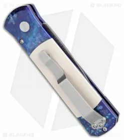 Pro-Tech Godson Blues Automatic Knife Jazz/Ivory Micarta (3.15" Damascus) 710 -Avokelavavat Sales Store Protech Godson Blues Auto Jazz Ivory Micarta Damascus 710 DAM BHQ 103196 jr side