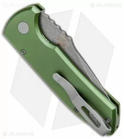 Pro-Tech Les George SBR Automatic Knife OD Green Aluminum (2.6" Acid Wash) -Avokelavavat Sales Store Protech Les George SBR Auto Green Alum Acid Wash LG411 GREEN BHQ 99240 jr side
