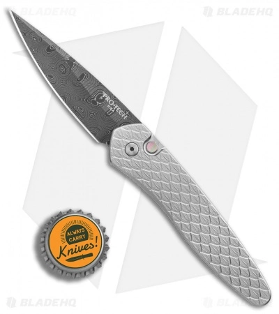 Pro-Tech Custom Newport Automatic Knife Feathered Stainless Steel (3" Damascus) 6 Pro-Tech Custom Newport Automatic Knife Feathered Stainless Steel (3" Damascus) - Image 4