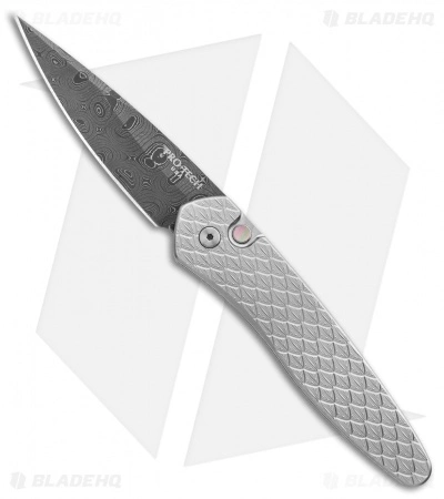 Pro-Tech Custom Newport Automatic Knife Feathered Stainless Steel (3" Damascus) 3 Pro-Tech Custom Newport Automatic Knife Feathered Stainless Steel (3" Damascus)