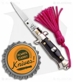SKM Italian Stiletto Keychain Automatic Knife Black/Pink (1.125" Satin) -Avokelavavat Sales Store SKM Italian Stiletto Keychain Auto Black Pink Satin BHQ 102936 jr bottlecap