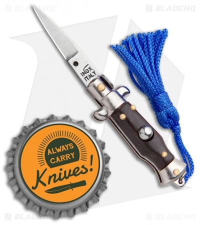 SKM Italian Stiletto Keychain Automatic Knife Brown/Blue (1.125" Satin) 6 SKM Italian Stiletto Keychain Automatic Knife Brown/Blue (1.125" Satin) - Image 4