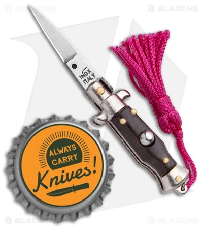SKM Italian Stiletto Keychain Automatic Knife Brown/Pink (1.125" Satin) 6 SKM Italian Stiletto Keychain Automatic Knife Brown/Pink (1.125" Satin) - Image 4