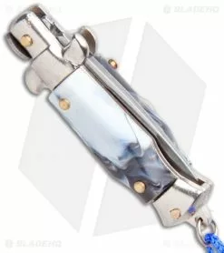 SKM Italian Stiletto Keychain Automatic Knife Marble/Blue (1.125" Satin) -Avokelavavat Sales Store SKM Italian Stiletto Keychain Auto Marble Blue Satin BHQ 102947 jr side