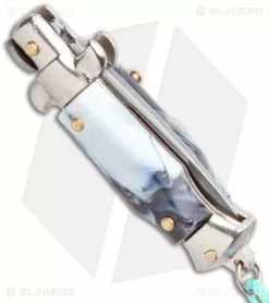 SKM Italian Stiletto Keychain Automatic Knife Marble/Teal (1.125" Satin) -Avokelavavat Sales Store SKM Italian Stiletto Keychain Auto Marble Teal Satin BHQ 102943 jr side